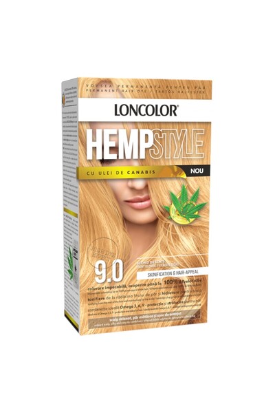 Loncolor Vopsea de Par Permanenta Hempstyle cu Ulei de Canabis, 9.0 Blond Des...