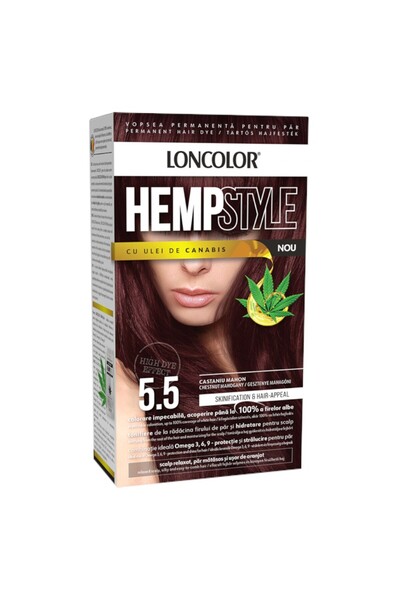Loncolor Vopsea de Par Permanenta Hempstyle cu Ulei de Canabis, 5.5 Castaniu ...