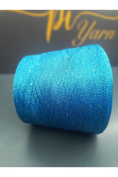 Pİ Yarn خيط حياكة يدوي مستورد مزين بالترتر 200 جرام باللون الأزرق الفضي.