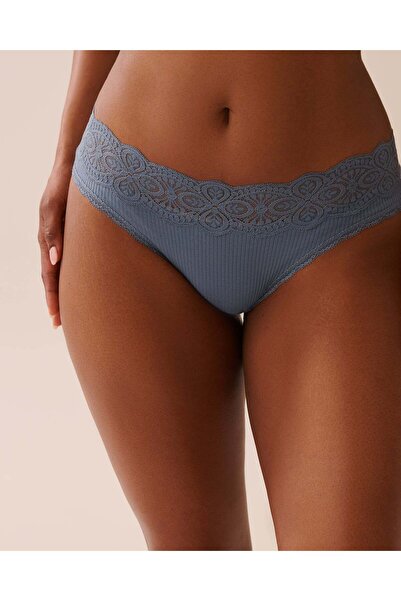 La Vie en Rose Lace Trim Ribbed Bikini Panty