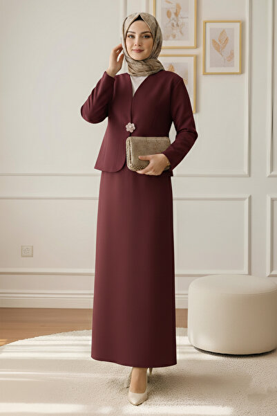 benguen Brooched Jacket Suit Z5726 Claret Red