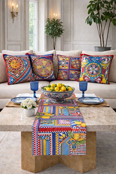 adenkahome Milona Serisi 5'li Kombin Kırlent Kılıfı ve Runner Seti