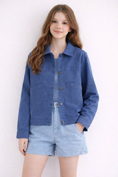 Cansın Mini Jachetă din țesătură gabardină pentru fete, cu detaliu nasturi la...