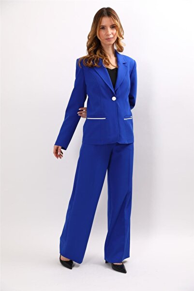 ÖNDER ÖZSOY Garnili Single Button Classic Jacket & Classic Palazzo Women's Tr...