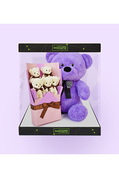 Özgüner Oyuncak هدية خاصة لعيد الحب: دمية دب قطيفة في صندوق هدايا وباقة دمى د...
