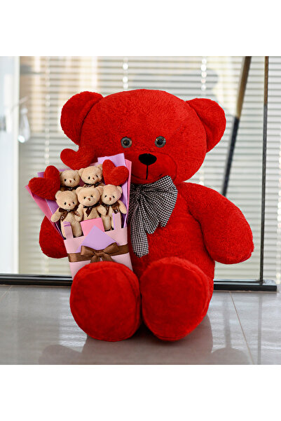 Özgüner Oyuncak هدية خاصة لعيد الحب: دمية دب قطيفة بطول 90 سم مع ربطة عنق وبا...