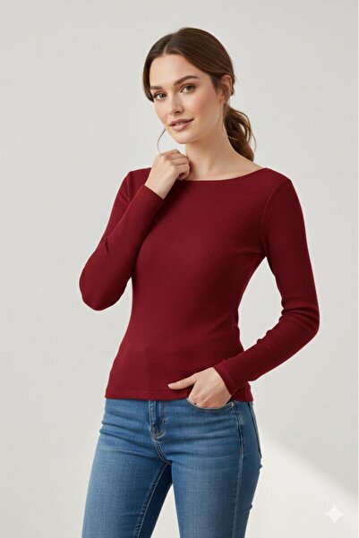 CAST COLLECTİON Women's Red Slim Fit Long Sleeve Blouse