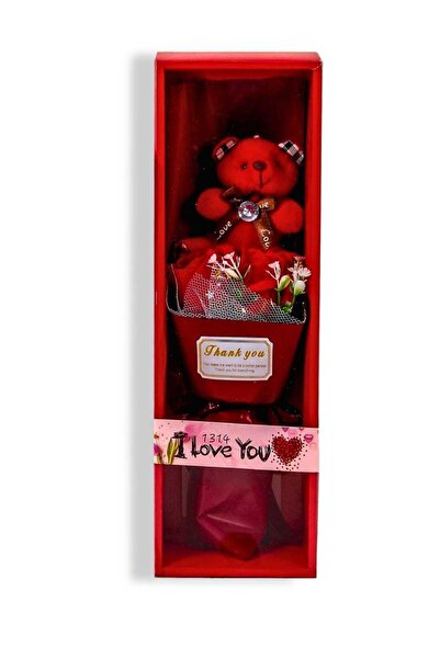 Home Smart لعبة دب وباقة صغيرة من الورود الصناعية وعلبة هدايا للبنات والزوجات...