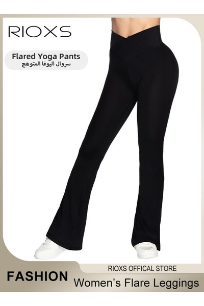 RIOXS Women's Flare Leggings, Ladies V Crossover Yoga Pants, Tummy Control Hi...