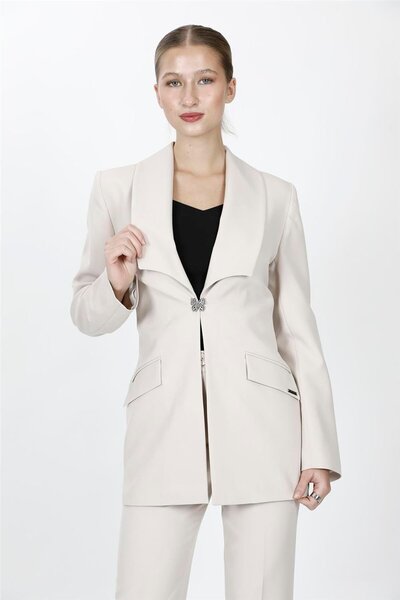ÖNDER ÖZSOY American Collar Modern Long Women's Jacket-Beige - 1187100