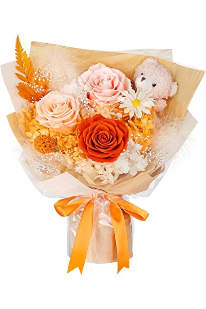 Generic باقة زهور محفوظة مع دب