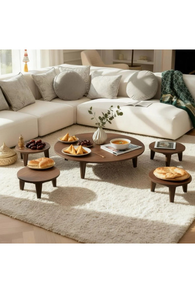 LAMST طقم طاولة أرضية خشبية بنية اللون دائرية الشكل