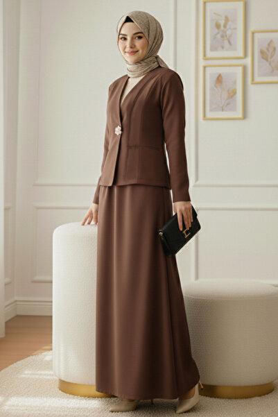 benguen Brooched Jacket Suit Z5726 Brown