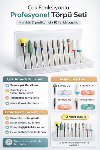ONNA PROFESSIONAL Protez Tırnak Seramik - Elmas Freze Uç Seti 10'lu