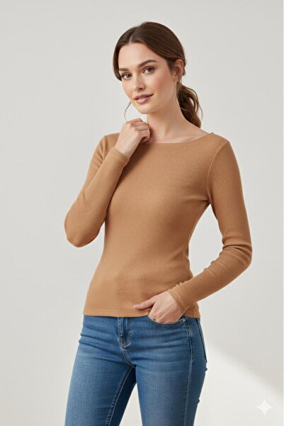 CAST COLLECTİON Women's Brown Slim Fit Long Sleeve Blouse