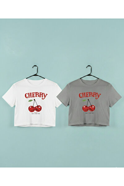 Bonbelle Girl's Cotton Cherry Printed 2-Piece Crop Top