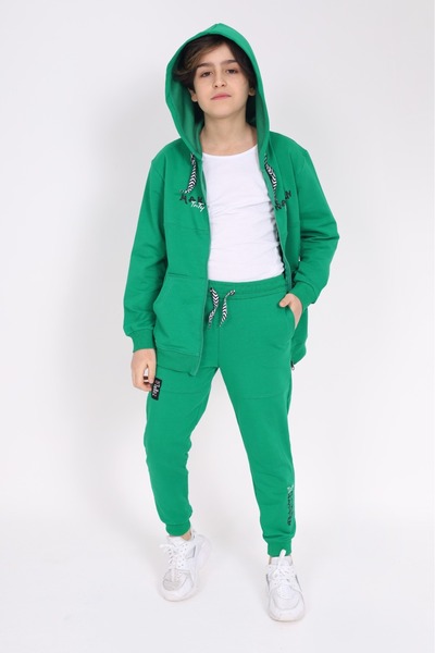 Toontoy طقم للأولاد مكون من قطعتين: سترة بقلنسوة مطبوعة وجيوب بسحاب، وسروال ب...