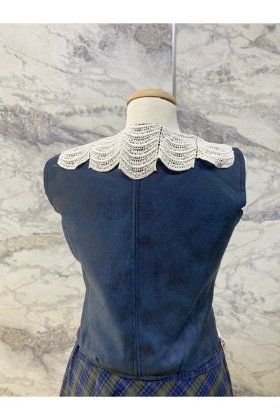 burçin orhon Dantelli Suni Deri Yelek