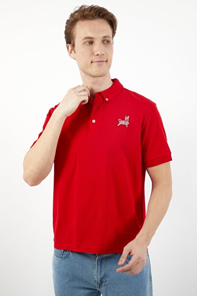 Lacoste Men Slim Fit Spread Collar Short Sleeves Brand Logo Polo Shirt, Red