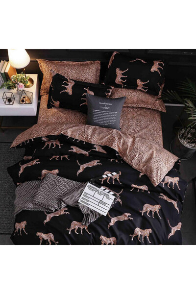 Talis Feline Jungle Double Bed Linen, Satin Cotton