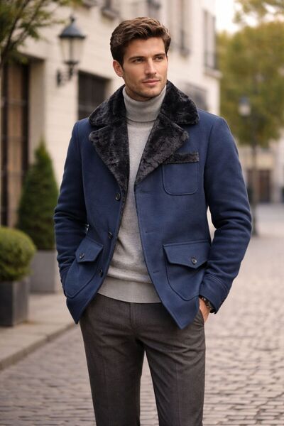 Twenhil Kaşe Kaban Yaka Kürklü Dar Kesim