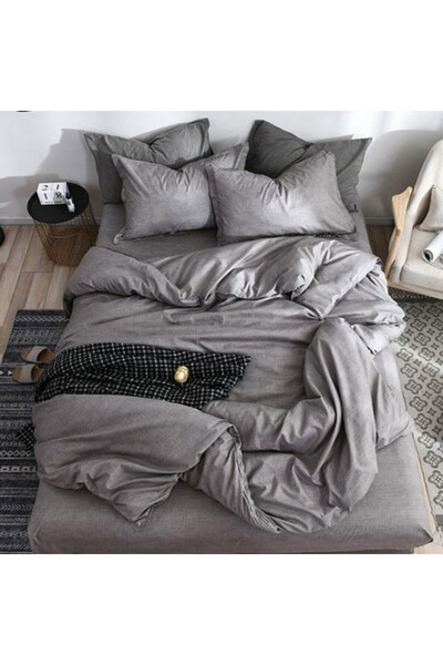 Talis Lenjerie de Pat Dublu Simple Grey, Bumbac Satinat