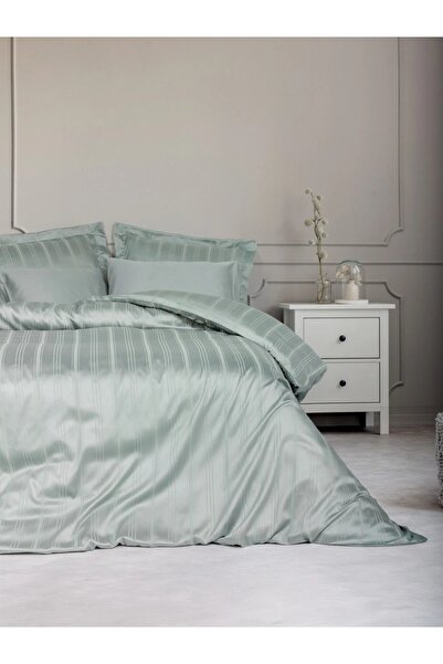 Talis Mint Stripe Double Bed Linen, Satin Deluxe