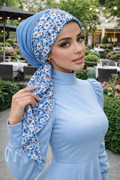 Aişe tesettür قبعة بيبي بلو ذات الأزهار الزرقاء