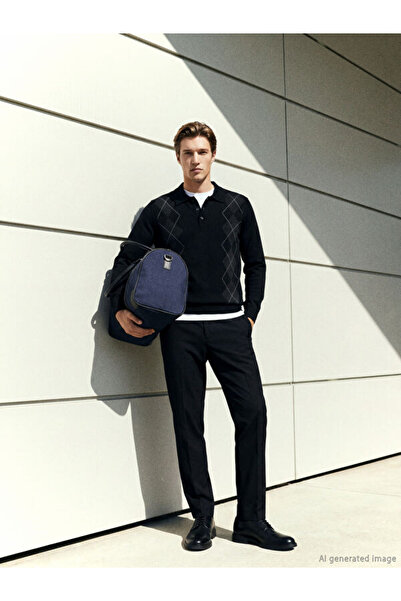 LC Waikiki RMZ GİYİM FARKIYA سترة تريكو رجالية بياقة مقلوبة ومطرزة بنقشة البق...