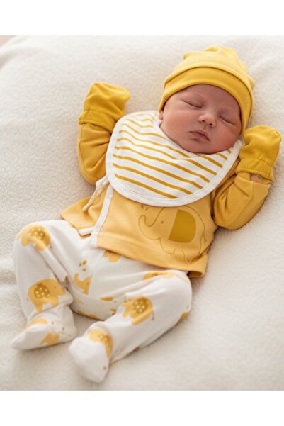 Ege Bebek Erkek Bebek 5'li Fil Desenli, Şapkalı Önlüklü Eldivenli Hastane Çık...