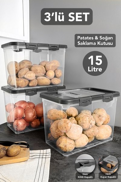 Meleni Home 3 Adet Kilitli Kayar Kapak Sebzelik - Sürgülü Patates Soğan Sakla...