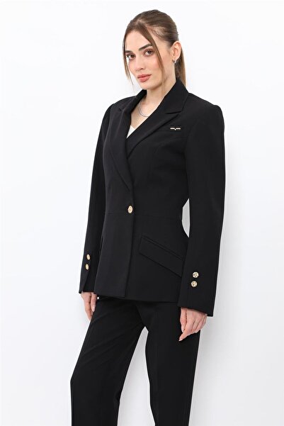 ÖNDER ÖZSOY Men's Lapel Double-Breasted Modern Women's Jacket-Black
