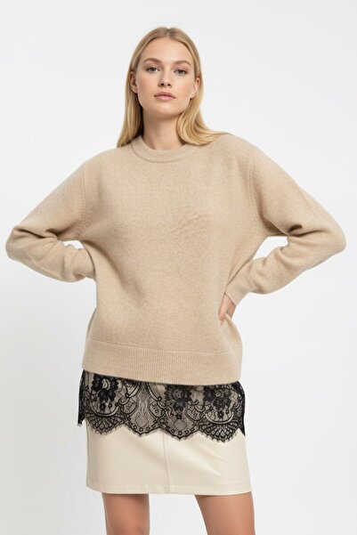 Arbucky Women's Crew Neck Lace Detailed Knitwear Tunic