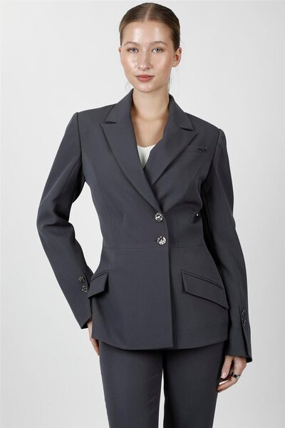 ÖNDER ÖZSOY Men's Collared Double-Breasted Modern Women's Jacket - Smoked - 1...