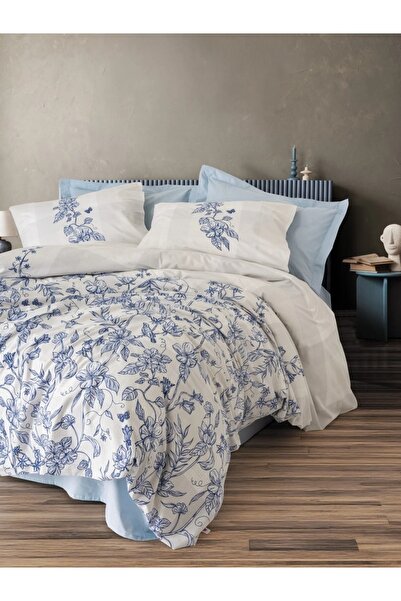 Talis Linora Blue Double Bed Linen, 100% Cotton