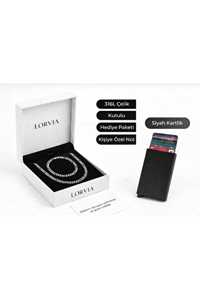 Lorvia طقم قلادة وسوار من الفولاذ للرجال - هدية عيد الحب مكونة من قطعتين (14 ...