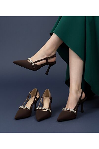 Gold Step GOLDSTEP KAHVE RENKLİ TAŞLI ABİYE ŞIK TOPUKLU AYAKKABI