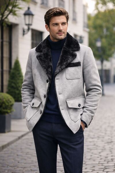 Twenhil Kaşe Kaban Yaka Kürklü Dar Kesim