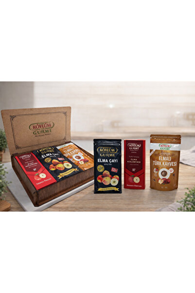 Köylüm Gurme Amasya Hatırası Hediye Kutusu Ahşap(Elma kolonyası-Elma çayı-Elm...