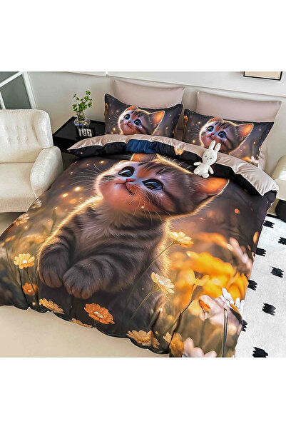 OEM Double Bed Linen, Digital 5D, Kitten in Sunset Lights, 6 Pieces, Finet, 1...