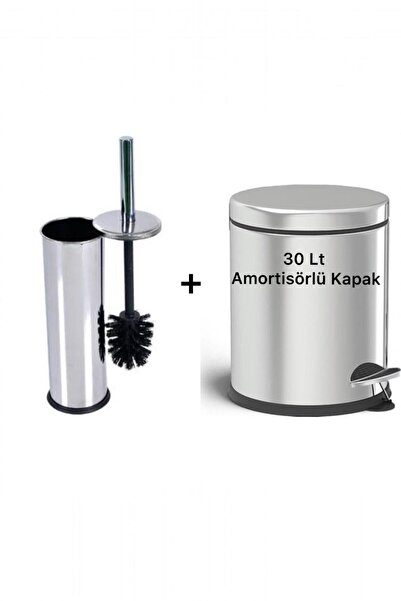 UMBEX PLUS 30 Litre Paslanma Krom 2'li Banyo Seti Pedallı Çöp Kovası Wc Kloze...