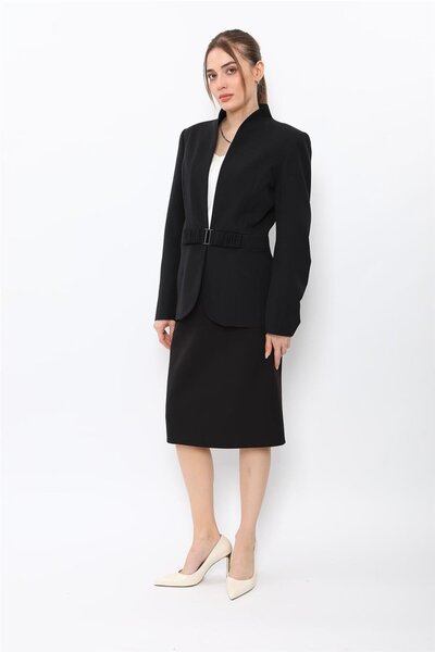 ÖNDER ÖZSOY Classic Jacket with High Collar Model & Short Pencil Skirt Women'...