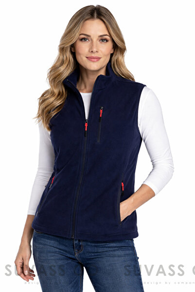 SUVASS CO Kadın Lacivert Çok Cepli Polar Yelek
