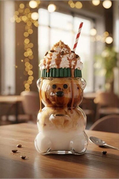 Bayev كوب تيدي بير كام، كوب قهوة مع مصاصة، كوب باريستا مع دمية دب، 550 مل