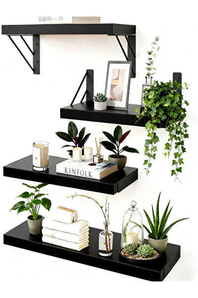 Generic 4 pcs Wall-mounted floating shelf, sturdy wooden display rack, For li...