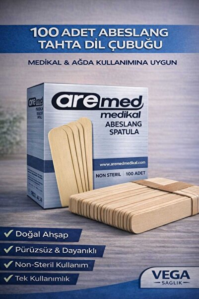 VEGASAĞLIK aremed 100 Adet Marka Abeslang Tahta Dil Çubuğu Basacağı - Ağda Sp...