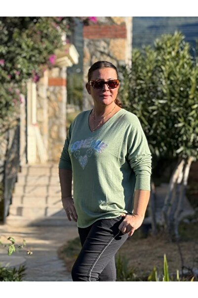 Punta Otantik Yg27050 Boheme Written Italian Knitwear Blouse Khaki