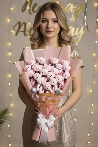 Solemia 65 Cm Dev Ayıcık Büyük Pembe 19'lu Ayıcık Buketi Sevgiliye Hediye Eşe...