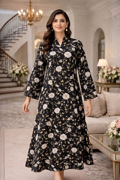 ELLA Kuwaiti linen jalabiya with luxurious rose embroidery