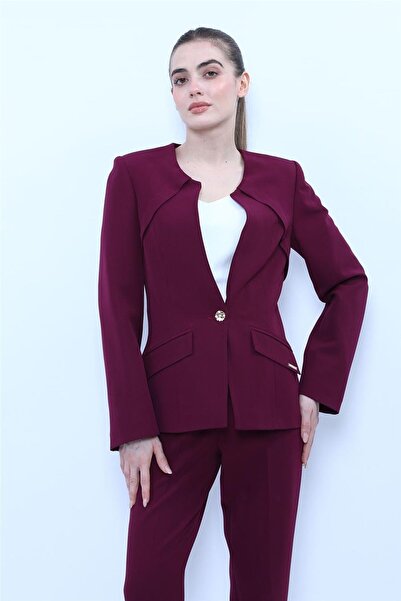ÖNDER ÖZSOY Zero Collar Single Button Sports Women's Jacket-Purple